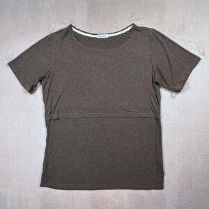 SMALLSHOW Nursing Breastfeeding Top T Shirt Short Sleeve Dark Gray Size L‎